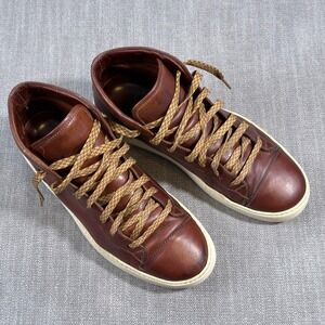 Peter Nappi Mens Brown Leather High Top Sneakers Vibram Sole Made in Italy 43